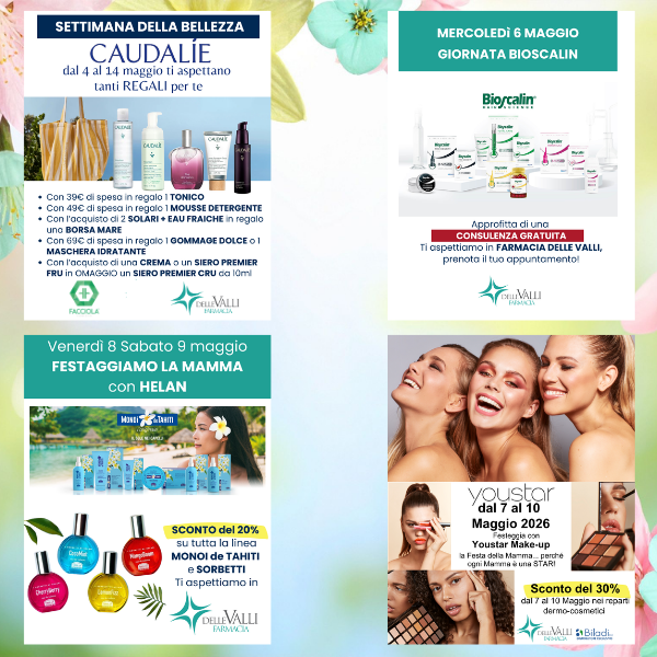 giornate promo Farmacia delle Valli: Bioscalin, Caudalie, Youstar, Helan